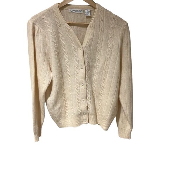 C. WEBB CO Cream Cable Knit Cardigan - Vintage Size L - Picture 4 of 13